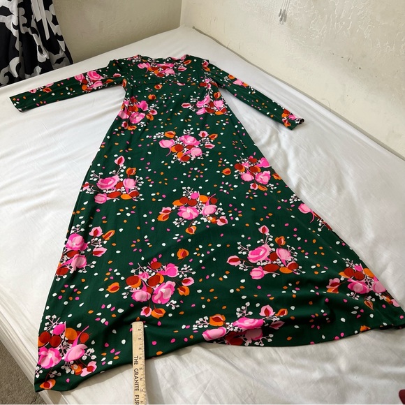 Vintage Leslie J Dress Size 9/10 Green Pink Floral Maxi Modest 70’s Mod Forest - Picture 9 of 10